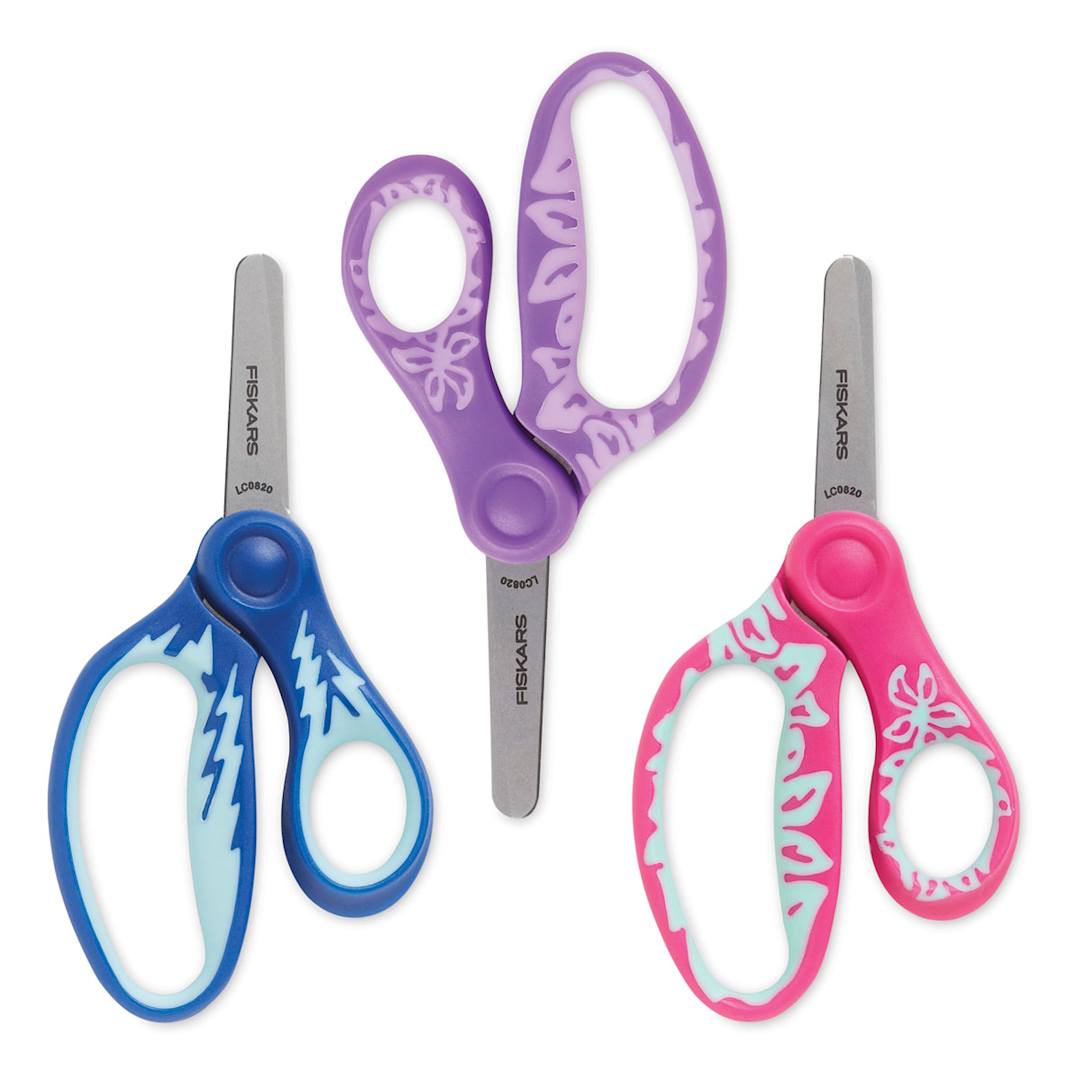 Open in modal - Fiskars SoftGrip Scissors - Components of 5" Blunt tip Pkg of 3 in which colors will vary