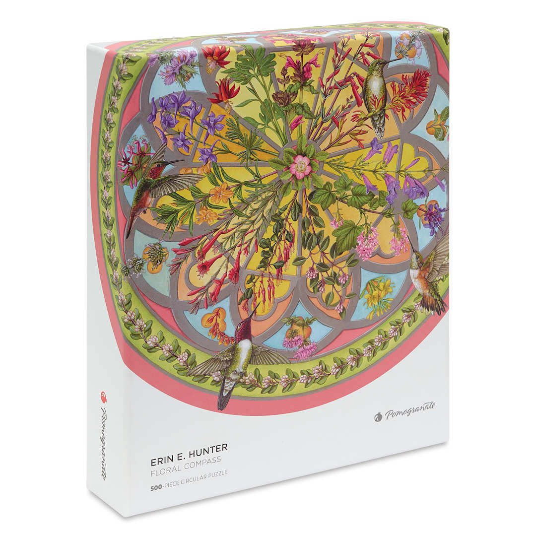 Open in modal - Pomegranate Erin E. Hunter Floral Compass 500-Piece Circular Jigsaw Puzzle