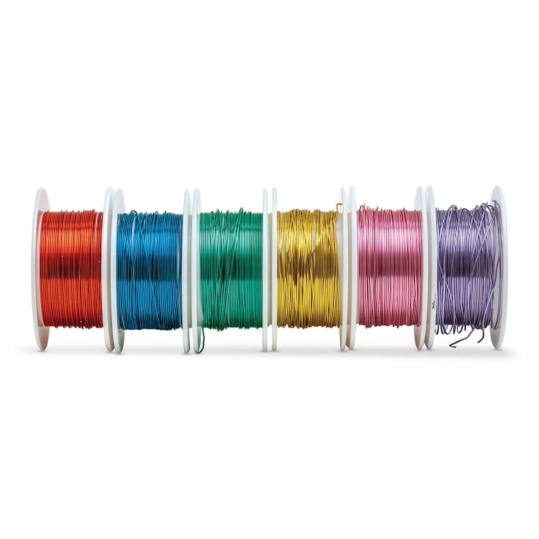 Open in modal - Silver Plated Copper Wire - Bright Colors, Set of 6 Spools, 26 Gauge x 15 ft - in line