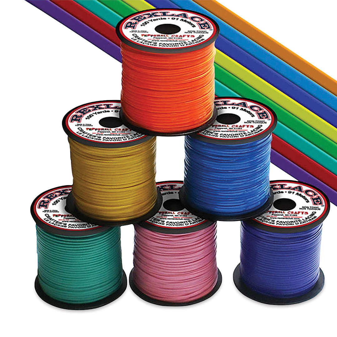 Open in modal - Pepperell Rexlace Plastic Lacing - 6 color spools shown stacked