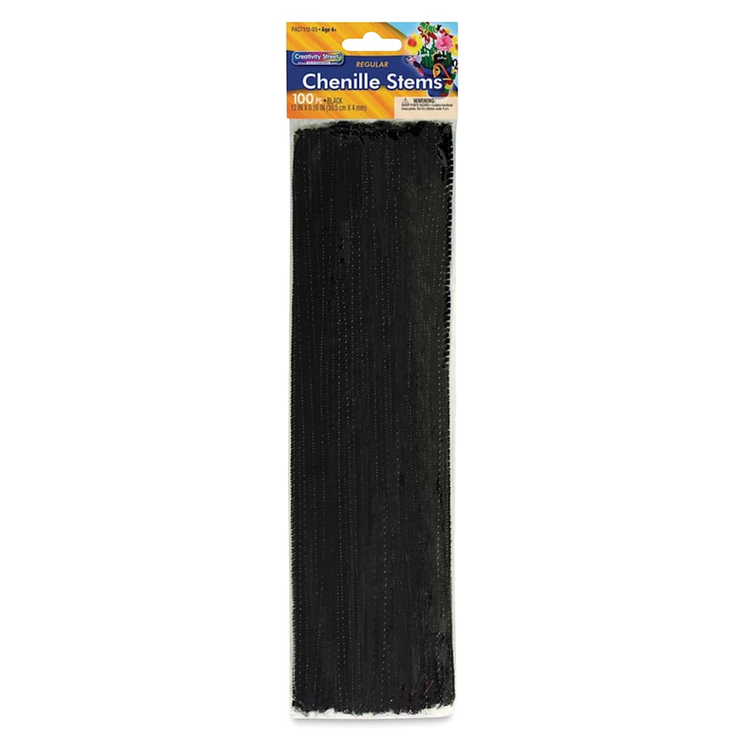 Open in modal - Creativity Street Craft Stems - 4 mm x 12", Pkg of 100, Black - front of packaging