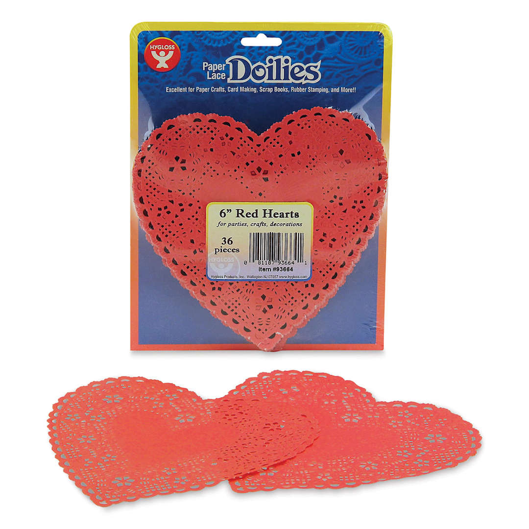 Open in modal - Hygloss Paper Doilies - Red, Heart, 6", Pkg of 36
