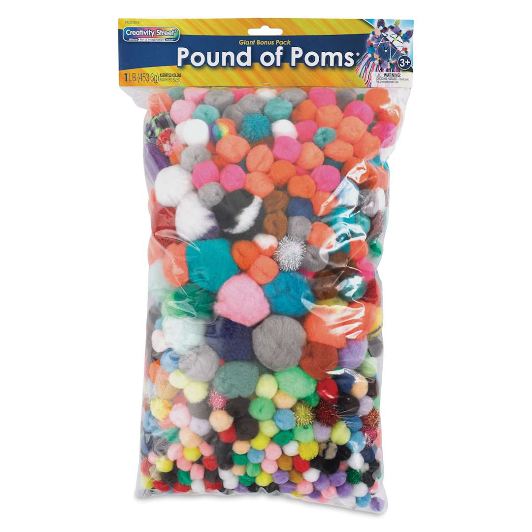 Open in modal - Creativity Street Pom Pons Assortments - Giant Bonus Pack, Pkg of 1200, front of the packaging