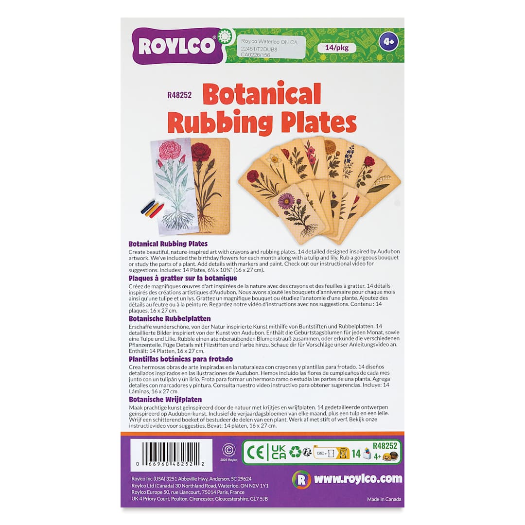 Open in modal - Roylco Rubbing Plates - Botanical Flowers, 6-1/4" x 10-3/4", Set of 14 front of packaging