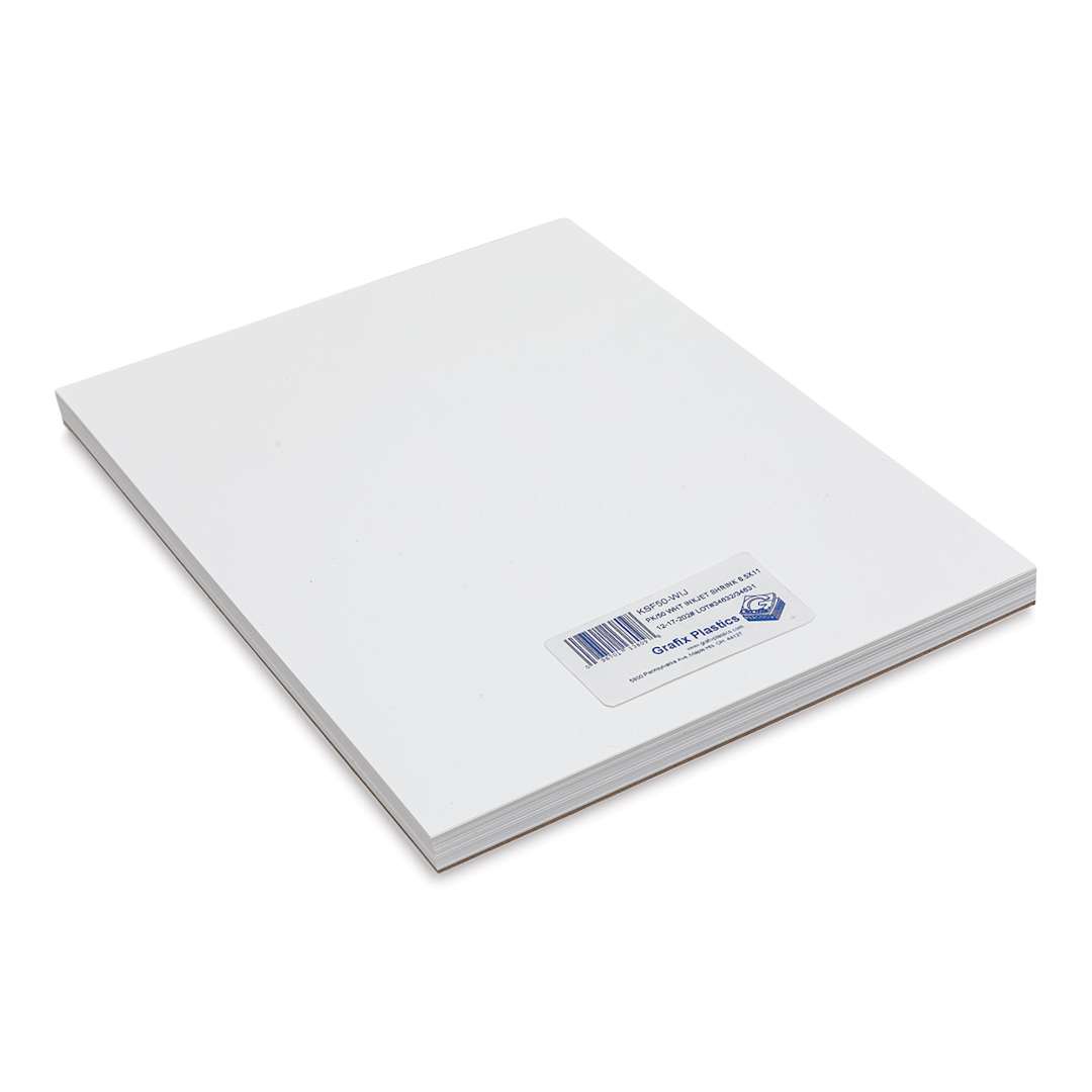 Open in modal - Grafix Shrink Film - 8.5" x 11", Inkjet Shrink Film, White, 50 Sheets front of packaging, angled view