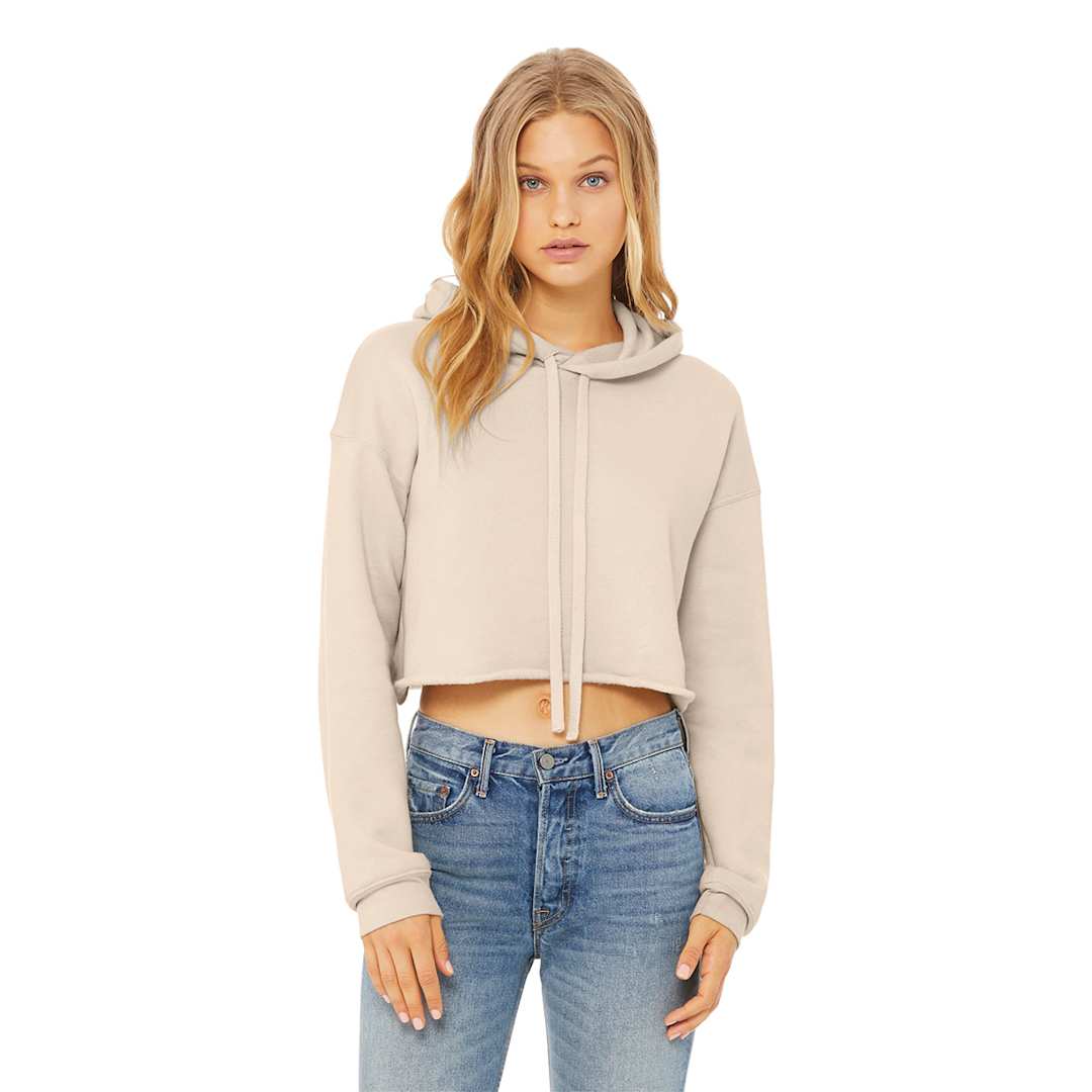 Open in modal - Bella Canvas Cropped Fleece Hoodie - Model wearing Heather Dust Hoodie