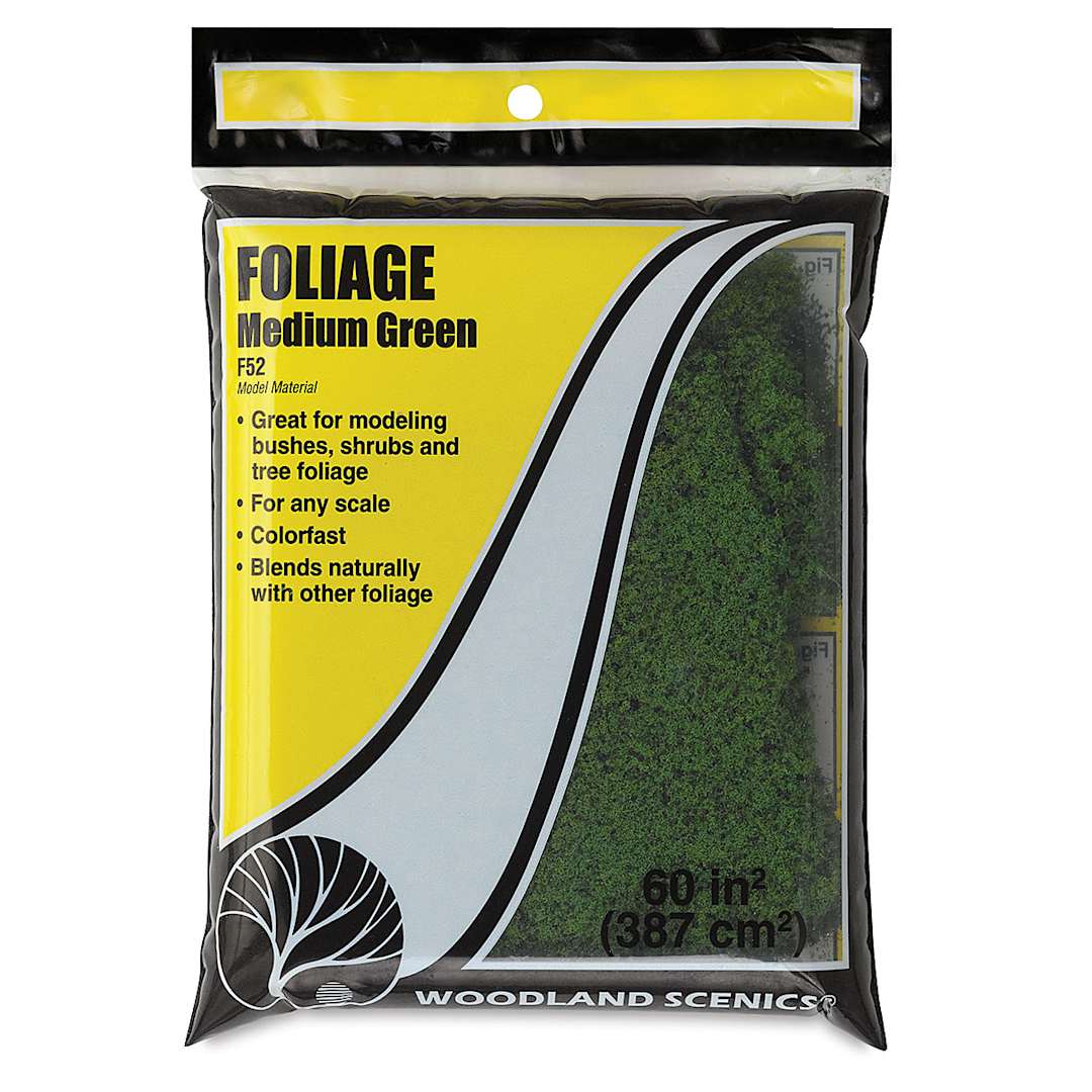 Open in modal - Woodland Scenics Model Scenery - Front view of package of Foliage in Medium Green