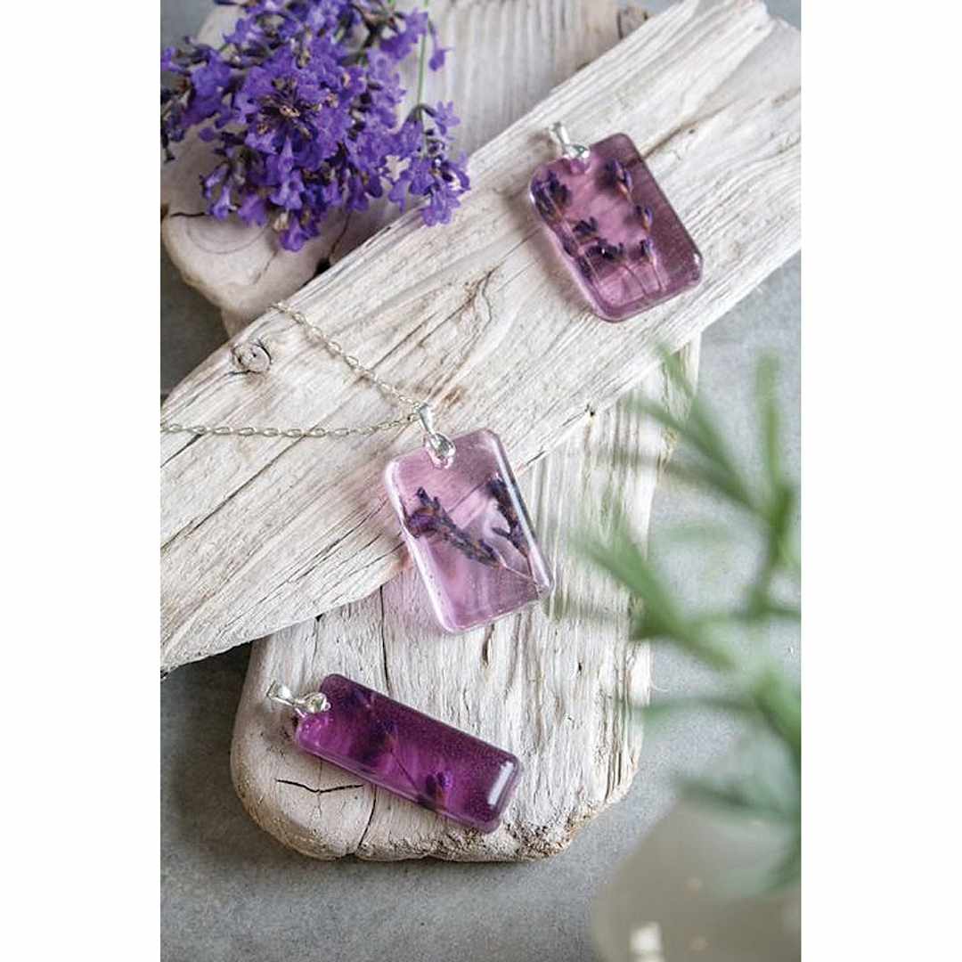 Open in modal - Castin'Craft Resin Jewelry Mold - 3 Finished Floral rectangular resin jewelry pendants