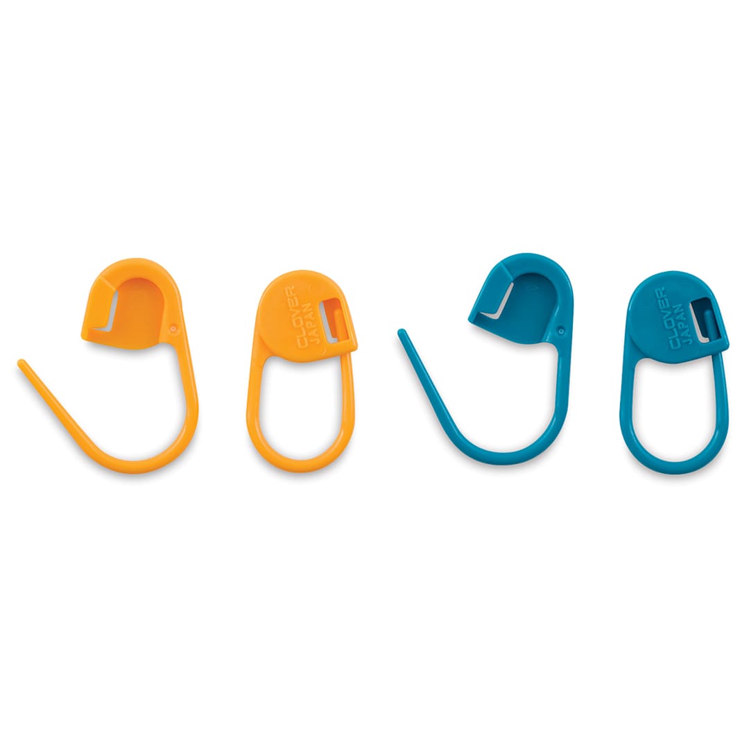 Open in modal - Clover Stitch Markers - 4 Jumbo stitch markers shown open and closed
