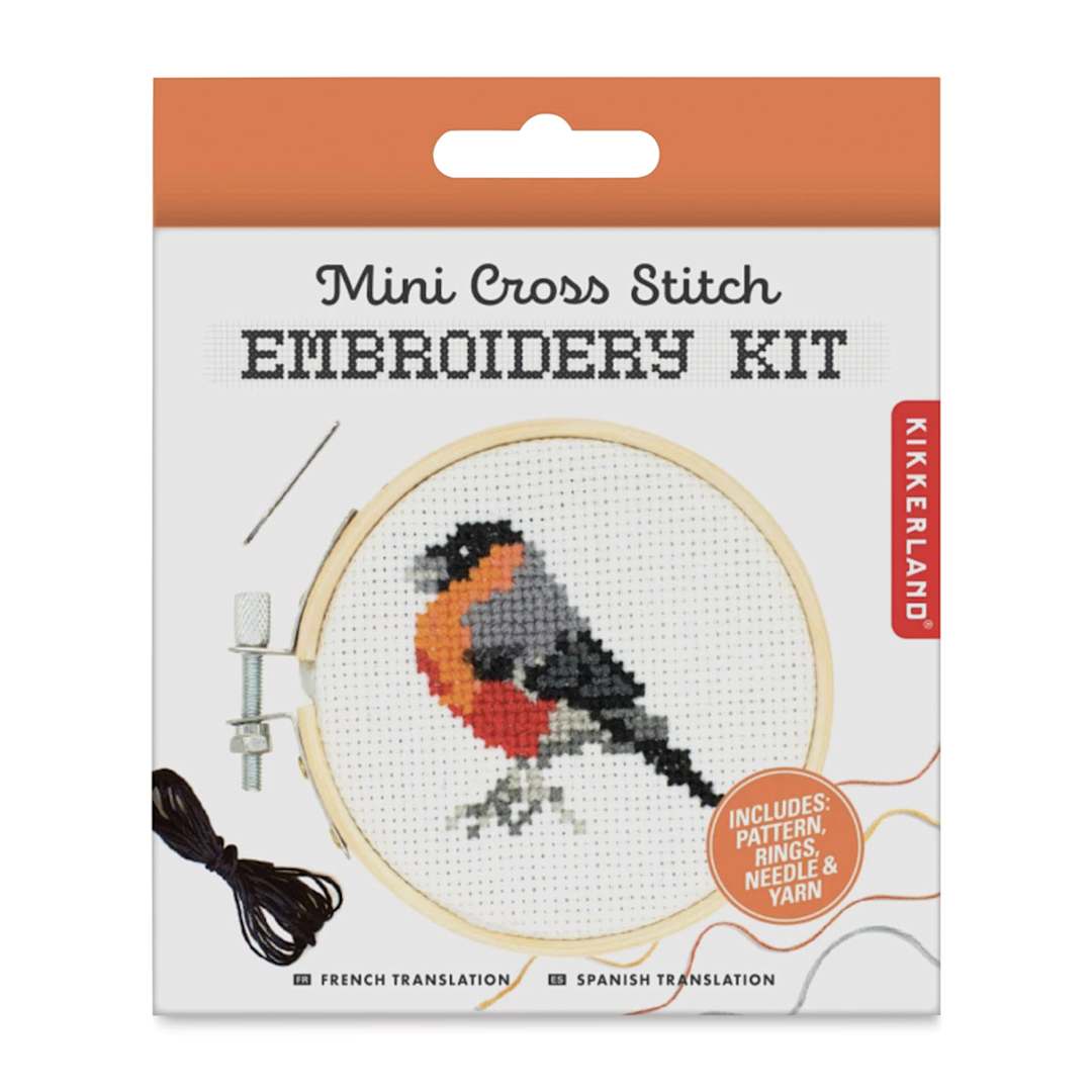Open in modal - Kikkerland Mini Cross Stitch Embroidery Kit - Bird (Front of packaging)