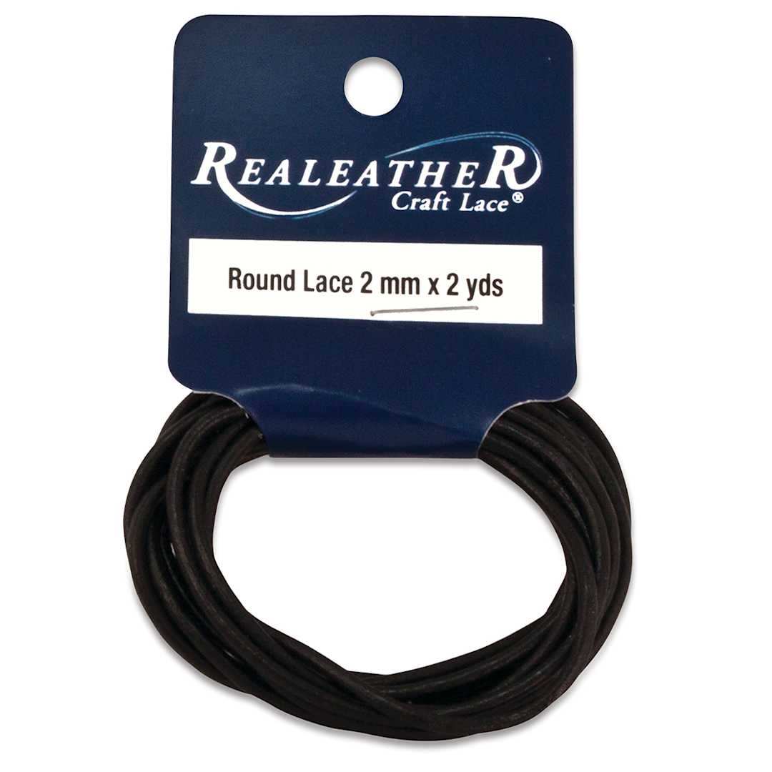 Open in modal - Realeather Round Leather Lace - Loop of Black cord on hang tag