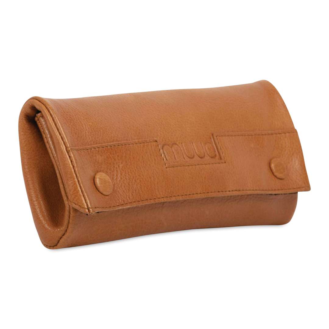 Open in modal - Muud Liv Leather Accessory Case - Brown - front, angled