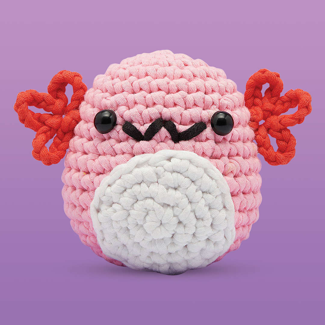 Open in modal - The Woobles Beginner Crochet Amigurumi Kit - Axolotl finished front
