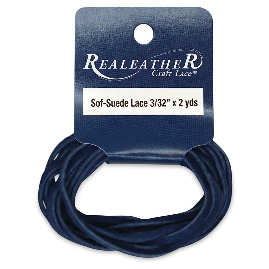 Open in modal - Realeather Suede Lace - Hang tag and length of Cadet Blue cord shown