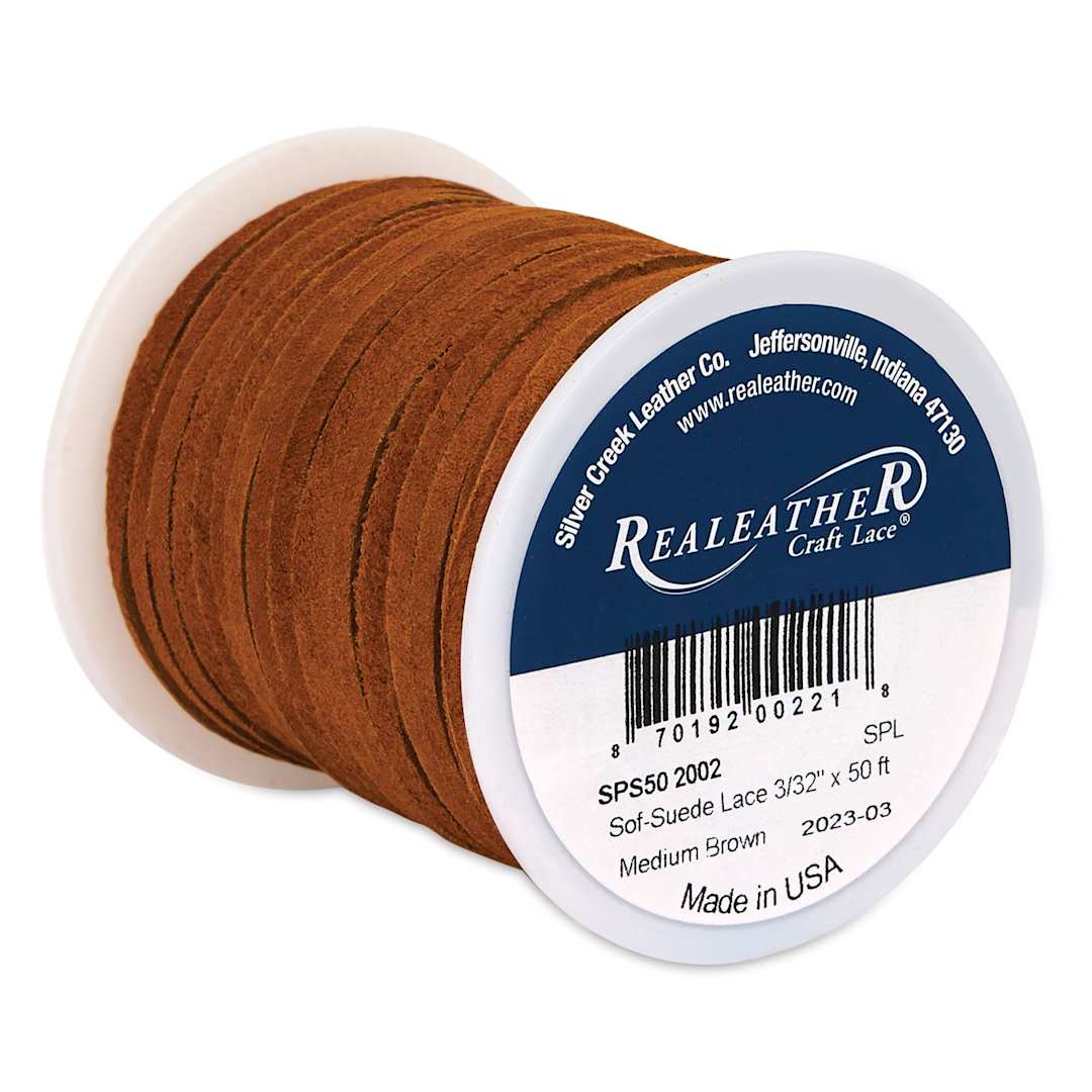 Open in modal - Realeather Suede Lace - 3/32" x 50 ft, Medium Brown