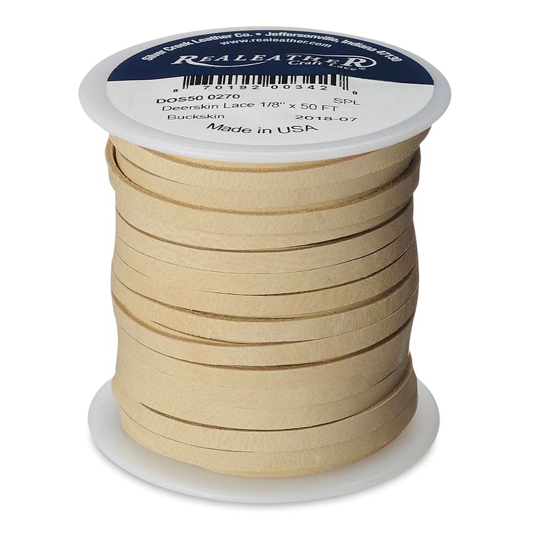 Open in modal - Realeather Deerskin Lace - 50 yds of Buckskin Lace on upright spool