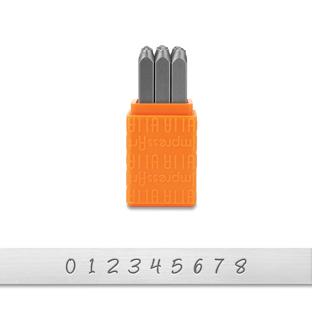 Open in modal - ImpressArt Letter and Number Stamp Sets - Front view of open Number Bridgett font set with type