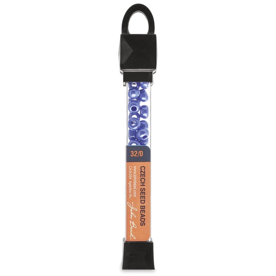 Open in modal - John Bead Czech Seed Beads - Light Royal Blue, Opaque Luster, 32/0, 19g vial