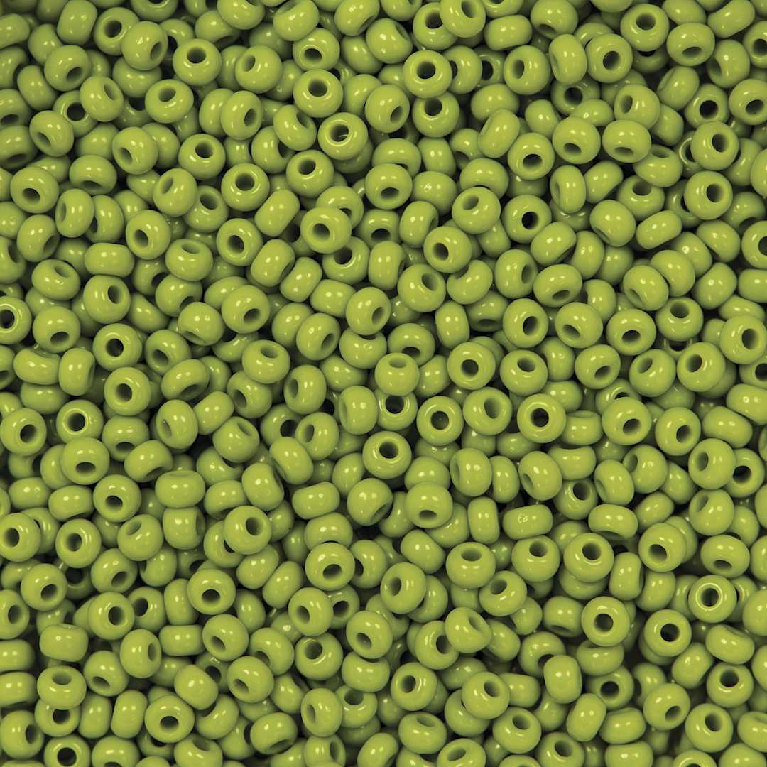 Open in modal - John Bead Czech Glass Seed Beads - Olive Green, Opaque, 10/0, 22 g Vial close up