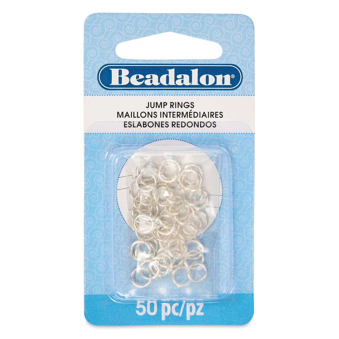 Open in modal - Beadalon Jump Rings - Silver Plated, Round, 6 mm, Pkg of 50 front of packaging