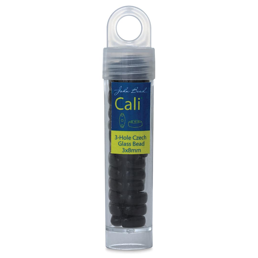 Open in modal - John Bead Czech Glass Cali Three-Hole Beads - Front of package Tube
