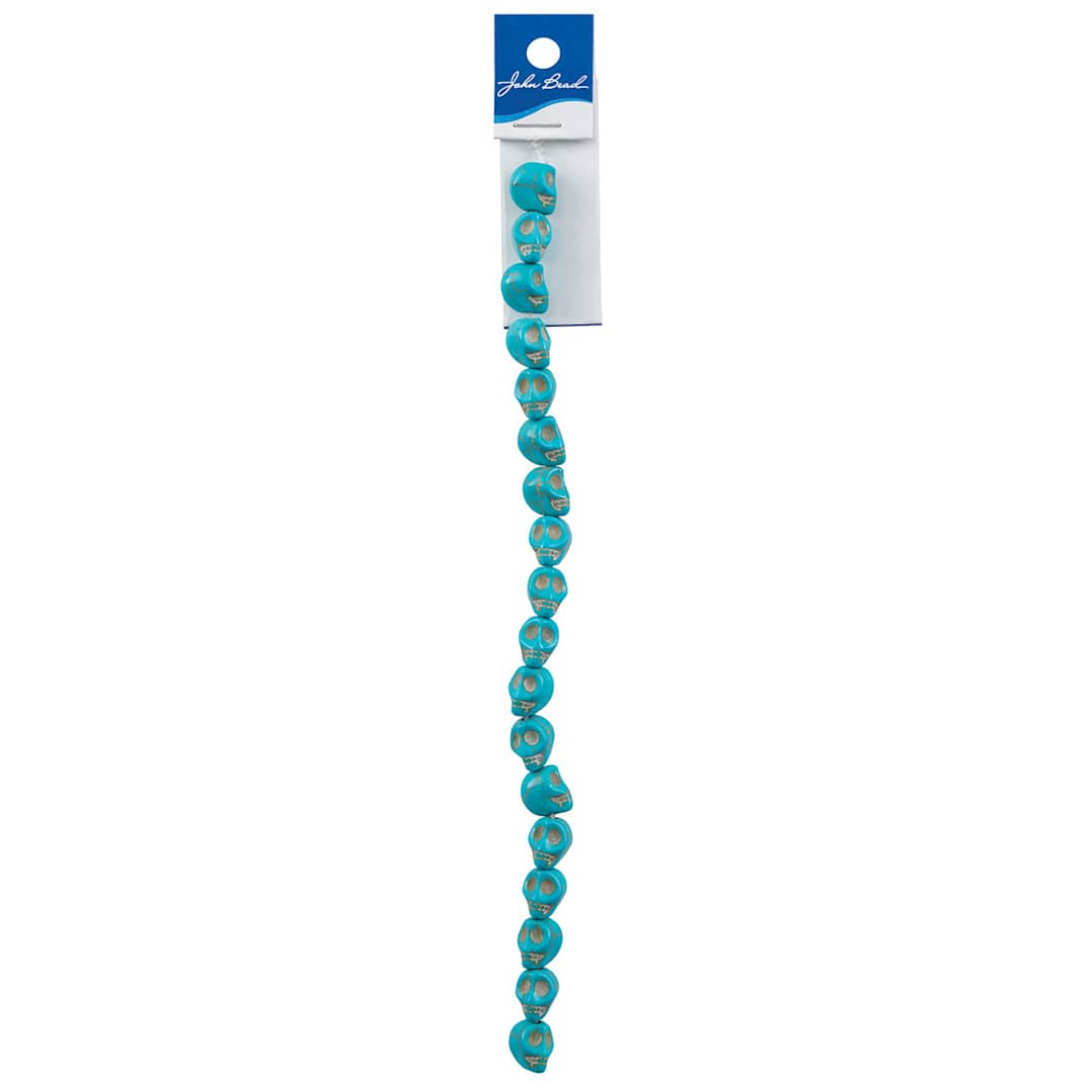 Open in modal - John Bead Semi-Precious Skull Beads - Strand of 10 mm Turquoise Skull Beads