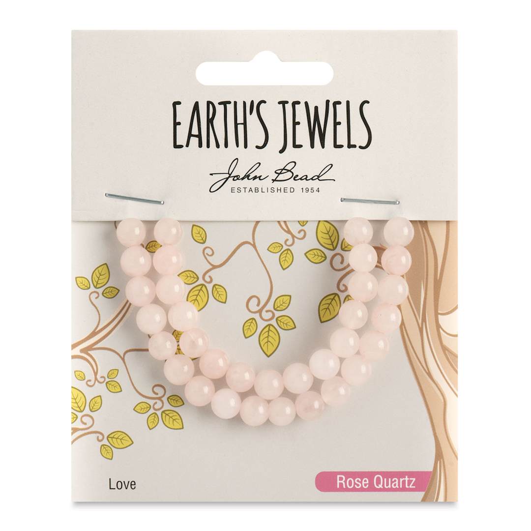 Open in modal - John Bead Earth's Jewels Quartz Beads - Rose Quartz, Round, 6 mm, 33 beads - front of packaging