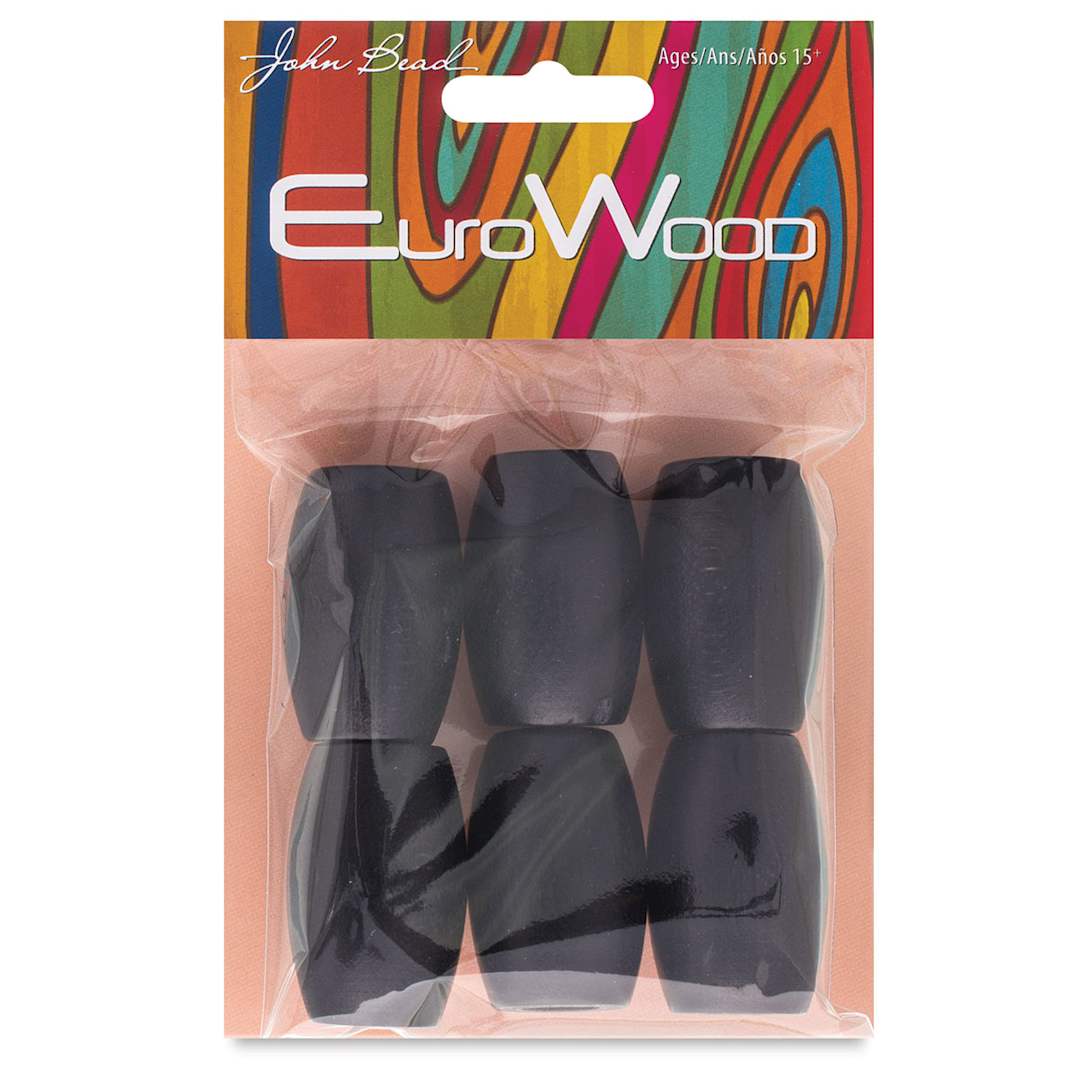 Open in modal - John Bead Euro Wood Beads - Black, Oval, Large Hole, 22 mm x 33 mm, Pkg of 6 - front of packaging
