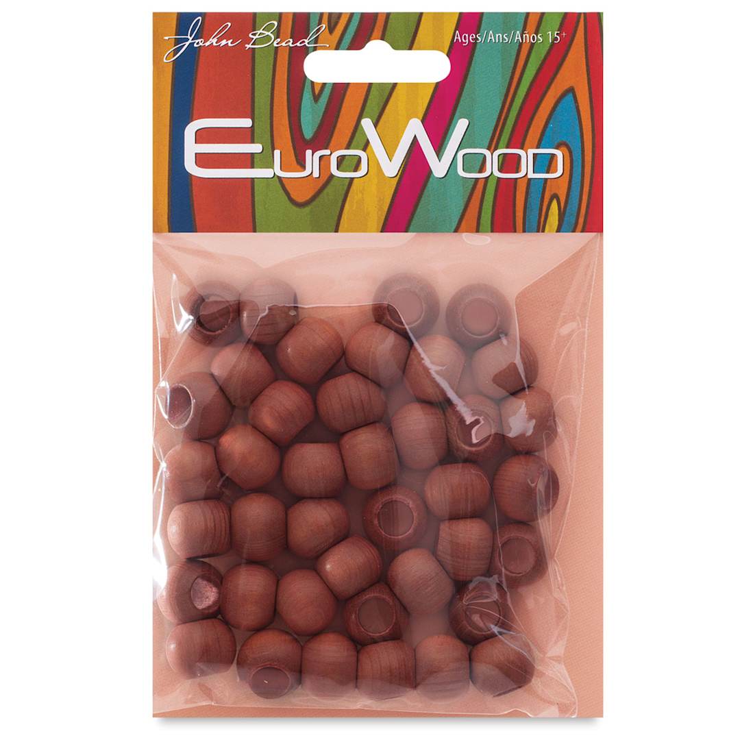 Open in modal - John Bead Euro Wood Beads - Light Brown, Round, Large Hole, 12 mm x 9.8 mm, Pkg of 40
