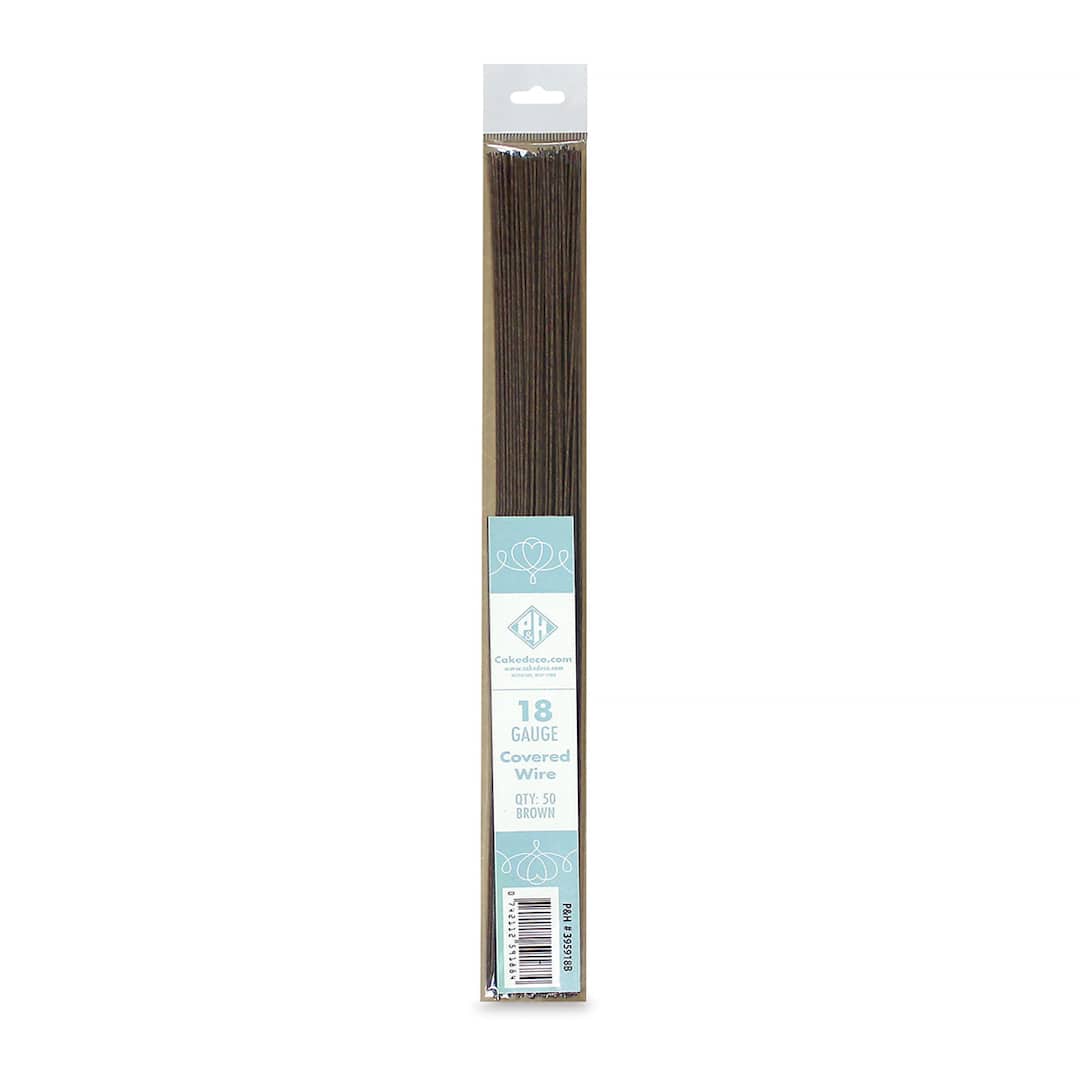 Open in modal - CakeDeco Floral Wire - Brown, Pkg of 50, 18 gauge, 14" Long