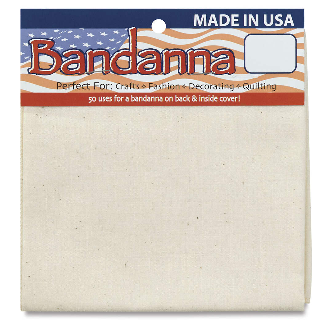 Open in modal - Carolina Creative Natural Cotton Bandana - Top view of 21.5" square Cotton folded with hang tag