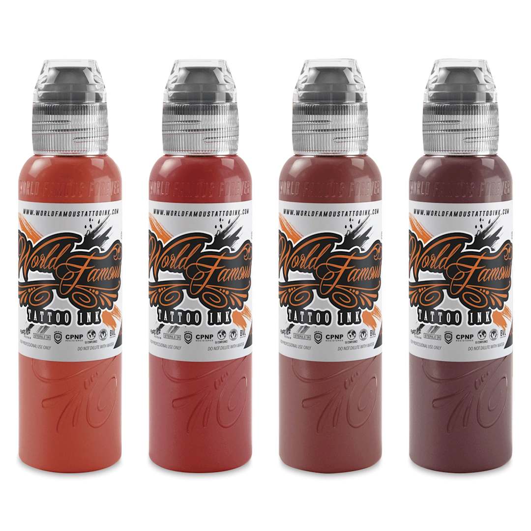 Open in modal - World Famous Tattoo Inks and Sets - Set of 4, Dima NBK Fire Red, 1 oz bottles