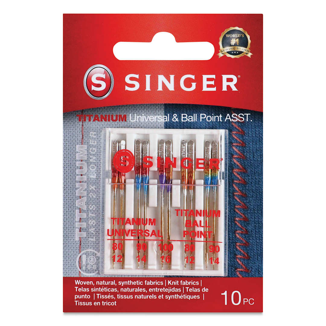Open in modal - Singer Sewing Machine Needles - Titanium-Coated Universal and Ball Point, Assorted, Pkg of 10 front of packaging