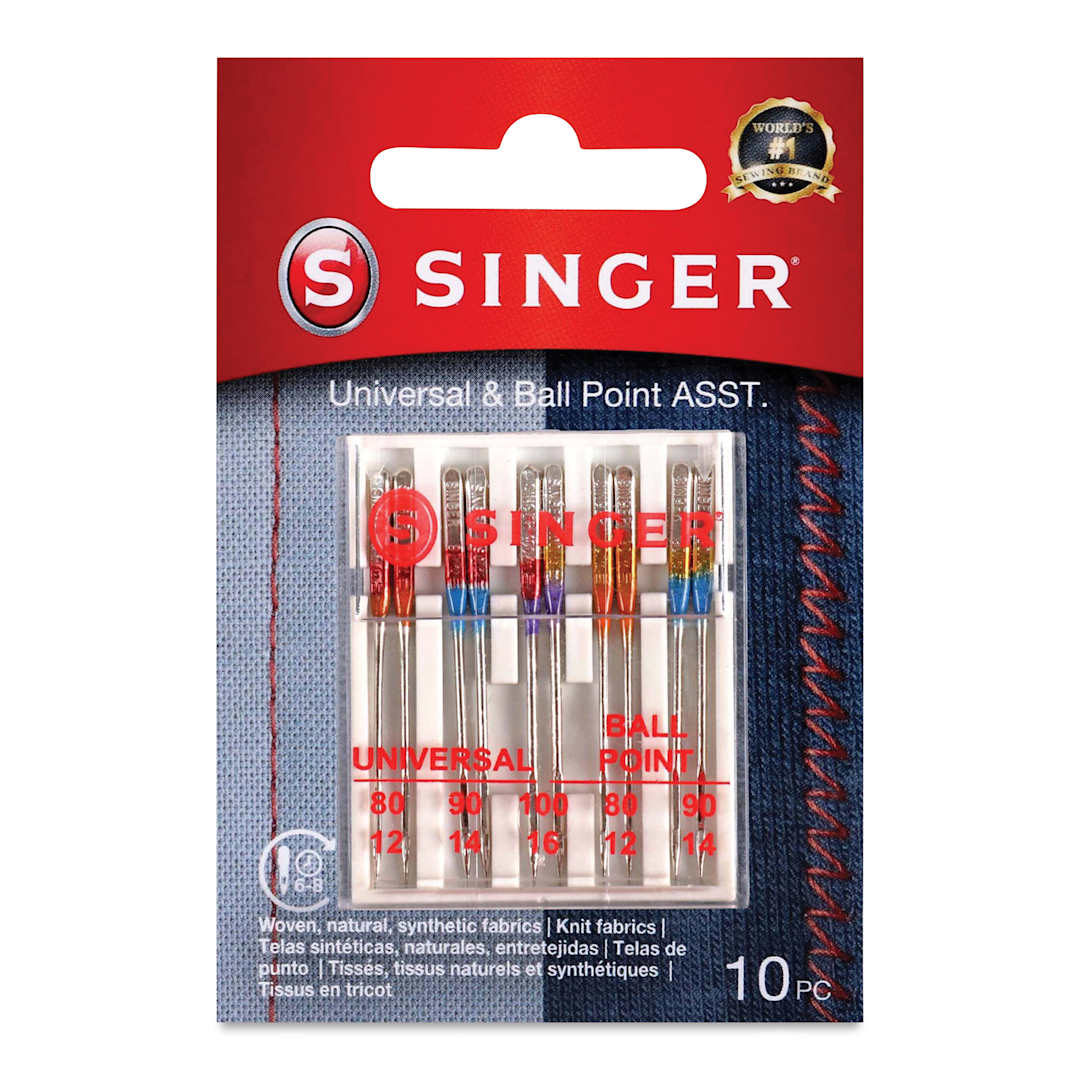 Open in modal - Singer Sewing Machine Needles - Universal and Ball Point, Assorted, Pkg of 10, front of the packaging