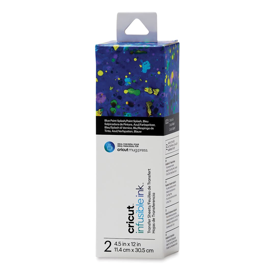 Open in modal - Cricut Infusible Ink Patterned Transfer Sheets - Blue Paint Splash, 4-1/2" x 12", 2 Sheets (In packaging)