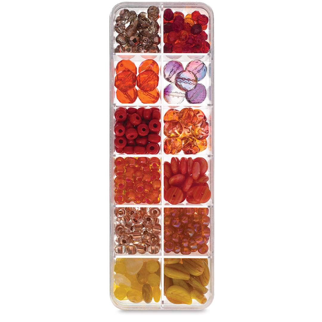 Open in modal - Czech Glass Bead Box Mixes - Components of Capeverdi Sunrise Bead Assortment in compartments