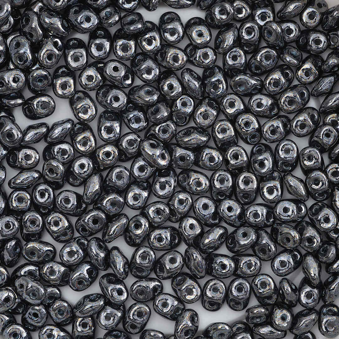 Open in modal - John Bead Czech Glass SuperDuo Two-Hole Beads - Hematite, Metallic, 22 g