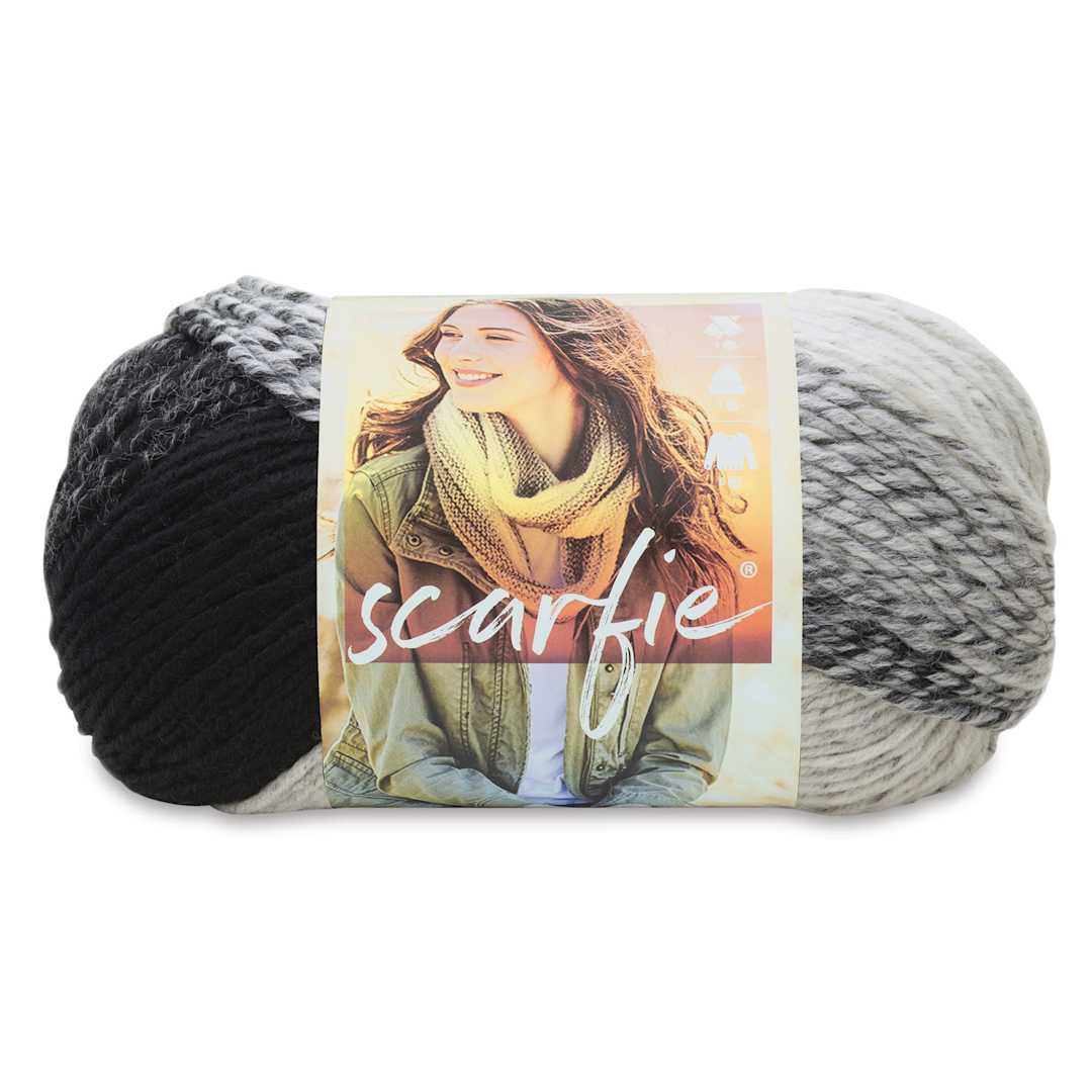 Open in modal - Lion Brand Scarfie Yarn - Black/Cream, 312 yds