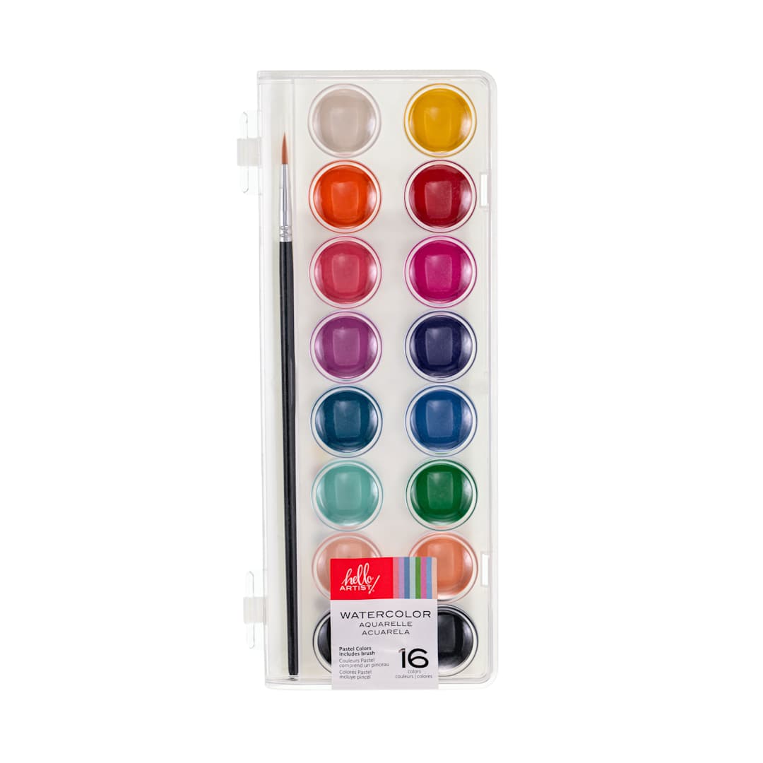 Open in modal - Hello Artist Watercolor Cakes with Brush, Pastel Set of 16