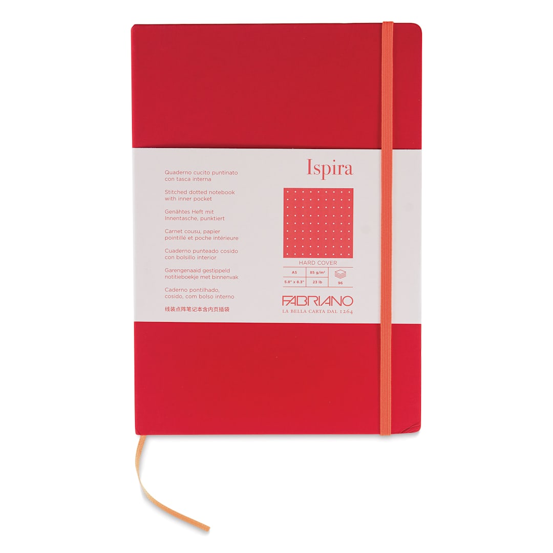 Open in modal - Fabriano Ispira Hard-Cover Notebook - Red, 5-4/5" x 8-1/4", Dot Grid, front cover