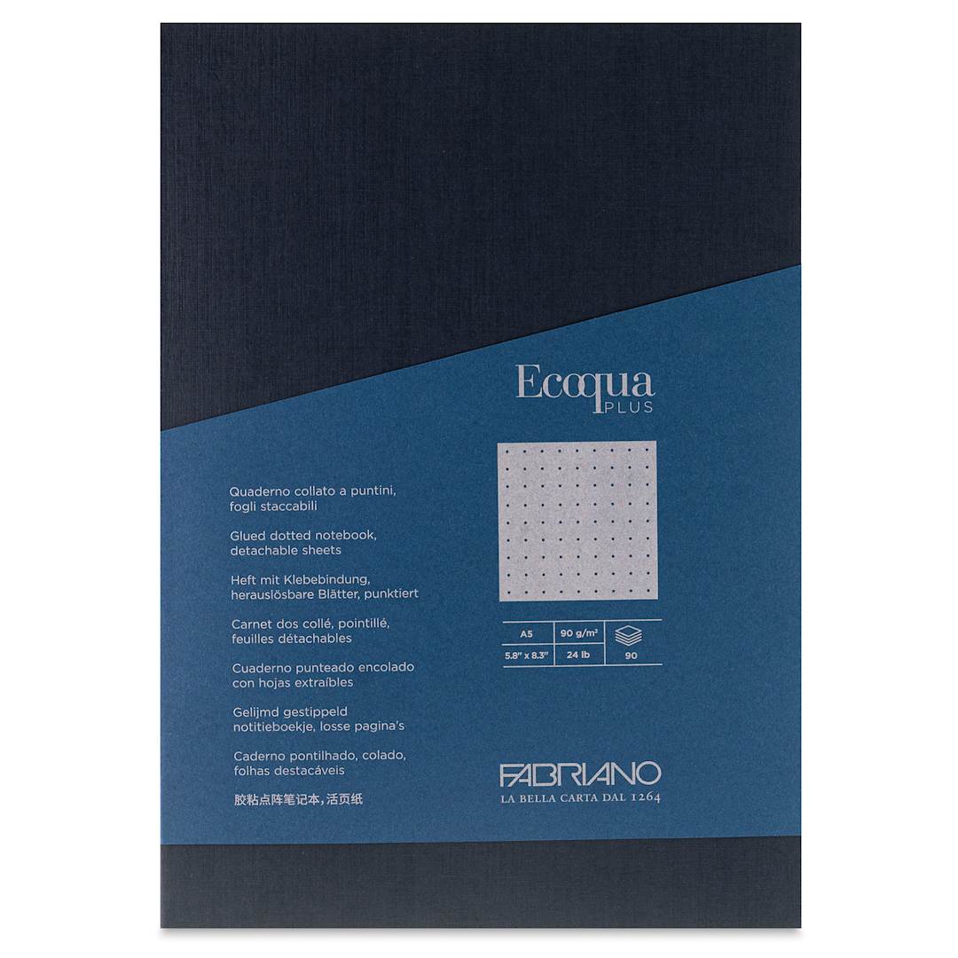 Open in modal - Fabriano Ecoqua Plus Glue-Bound Notebook - Navy, 5-4/5" x 8-1/4", Dot Grid, front cover