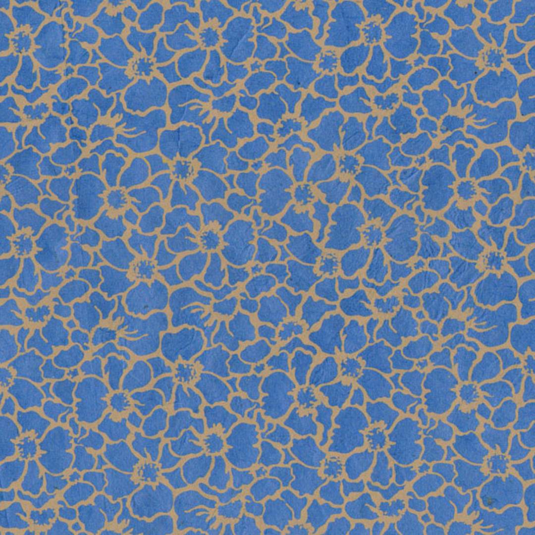 Open in modal - LAMALI Decorative Lokta Paper, 20 in x 30 in, Flowers, Blue, Cream Silkscreen