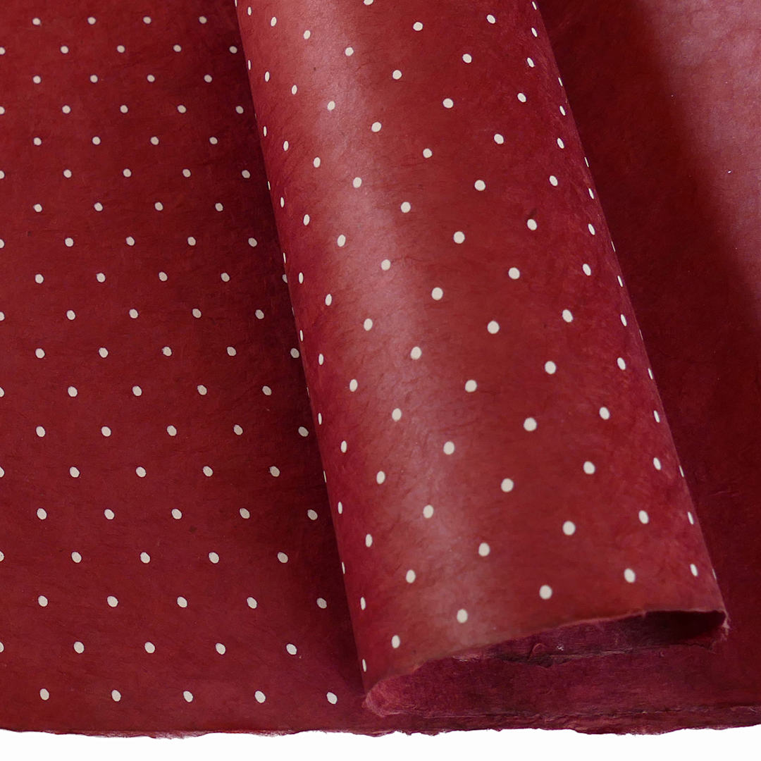 Open in modal - LAMALI Decorative Lokta Paper, 20 in x 30 in, Polka, Red, White Silkscreen