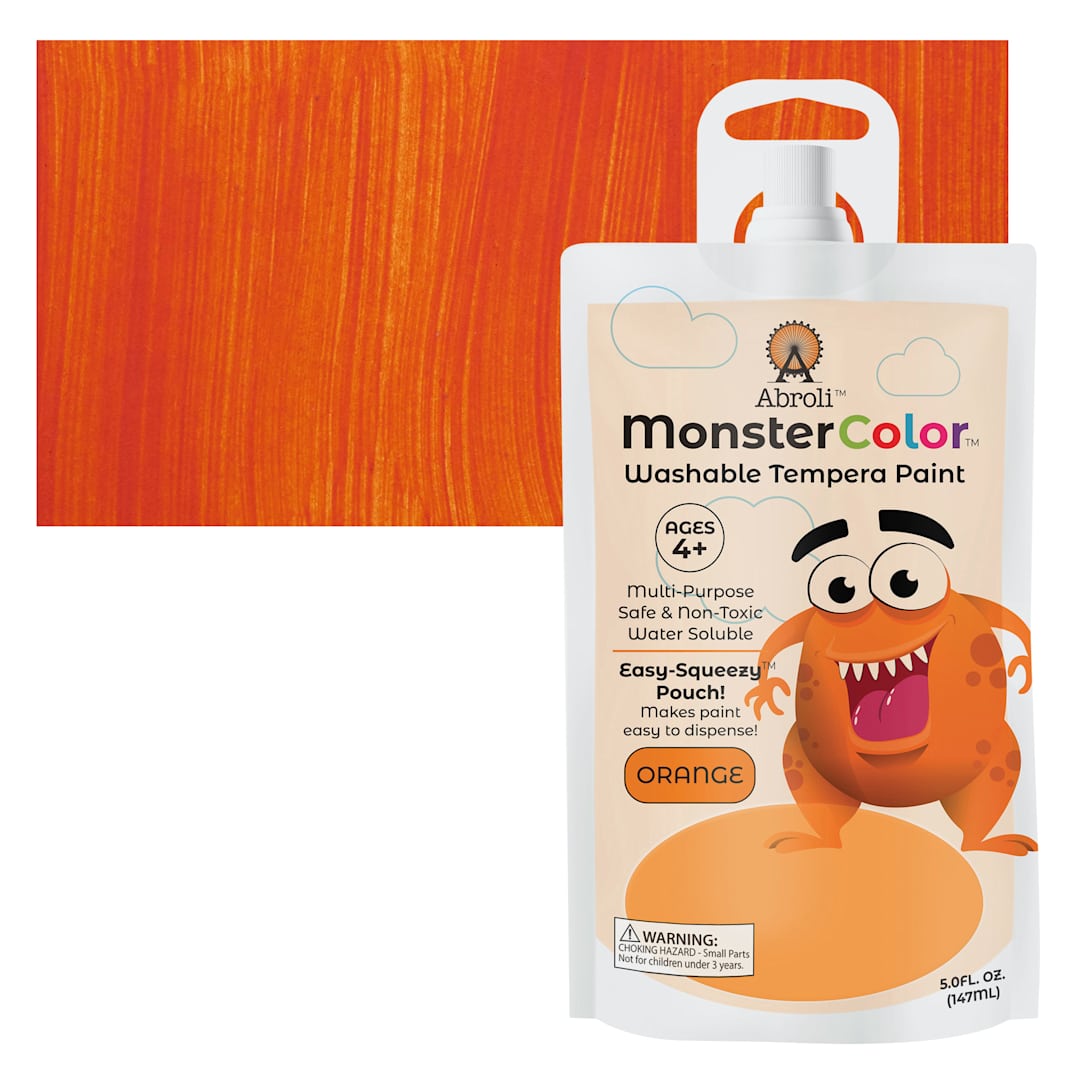 Open in modal - Abroli MonsterColor Washable Tempera Paint - Orange, 5 oz Pouch and swatch