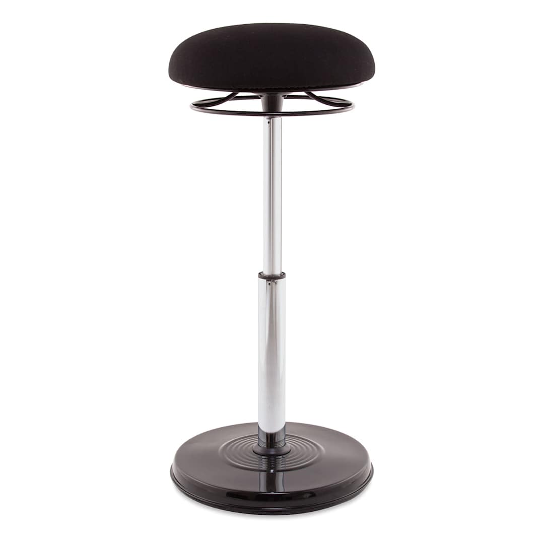 Open in modal - Kore Design Office Plus Sit-Stand Adjustable Chair - Fabric Seat Cover, Black, Shown at maximum height.