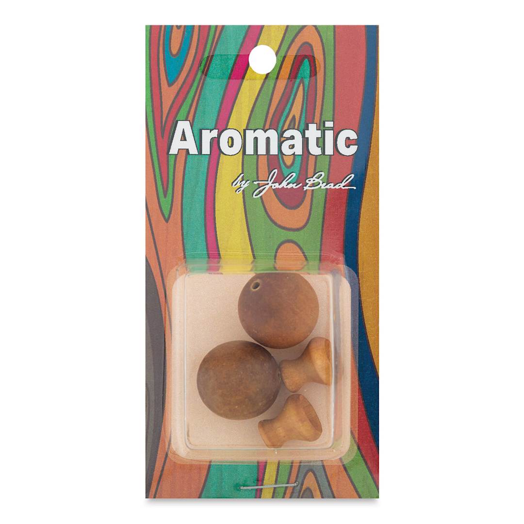 Open in modal - John Bead Aromatic Wooden Guru Beads - Front of blister package of 18mm Sandalwood Beads
