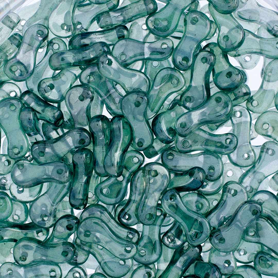 Open in modal - John Bead Czech Link Bead - Crystal and Dark Green Luster, Luster, Fullcoat, Pkg of 40