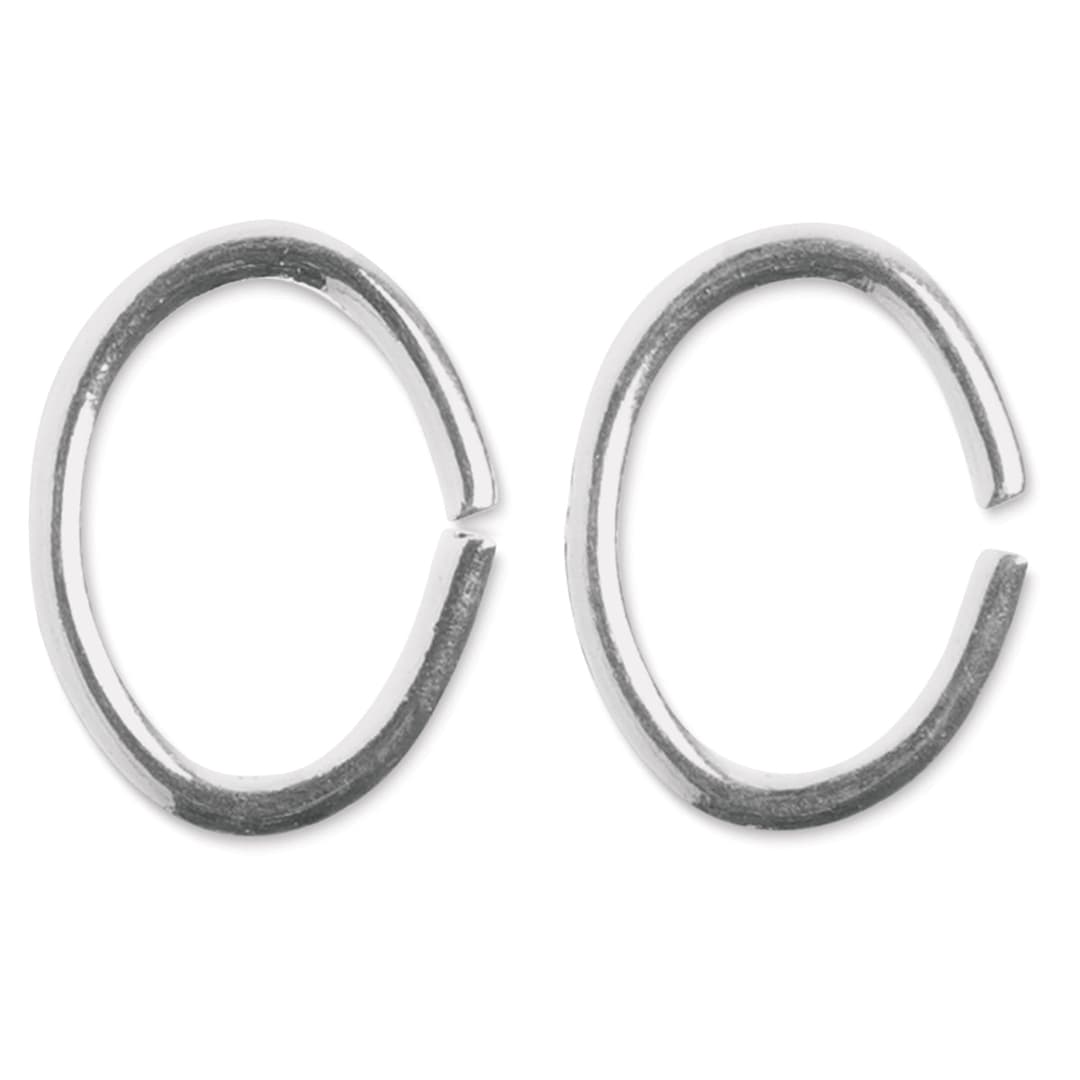 Open in modal - John Bead Must Have Findings Oval Jump Rings - Package of 98, Silver, 6 mm x 5 mm (Close-up of two oval jump rings)