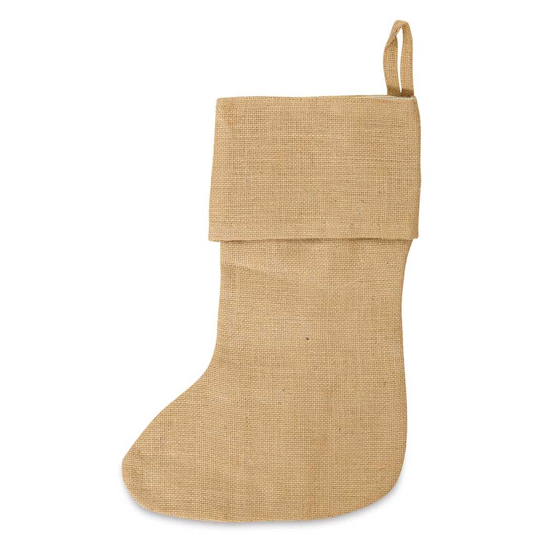 Open in modal - Harvest Import Blank Stocking - Side view of 17" Jute Stocking