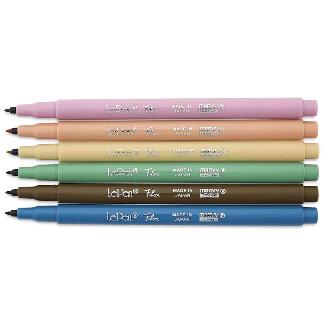 Open in modal - Marvy Uchida LePen Flex Marker - Set of 6, Retro, laid out